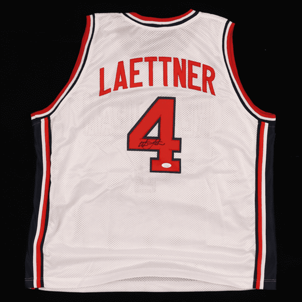 Red and white basketball jersey